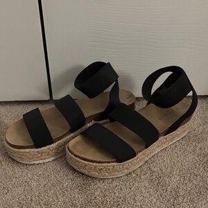 Black Strappy Sandals With Espadrille Platform